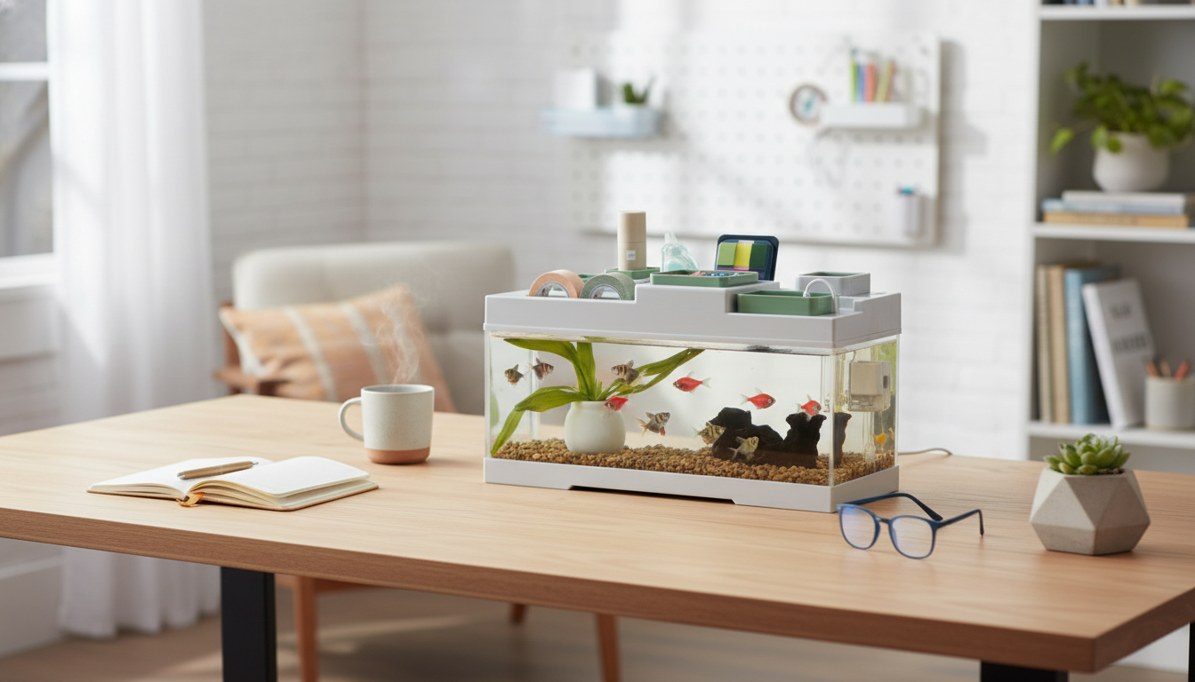 Desktop Acrylic Aquarium with LED Light and Storage