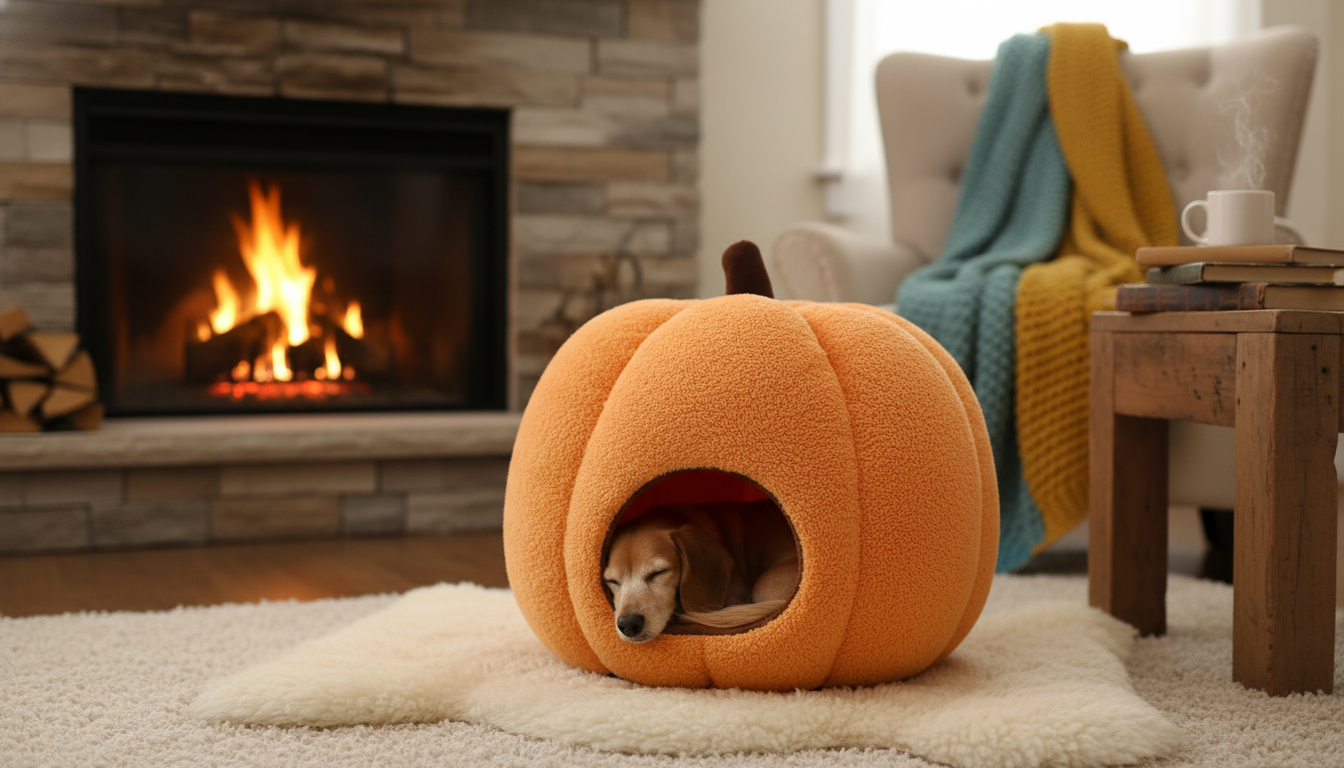 Pumpkin-Shaped Winter Dog Bed for Cozy Cave Naps