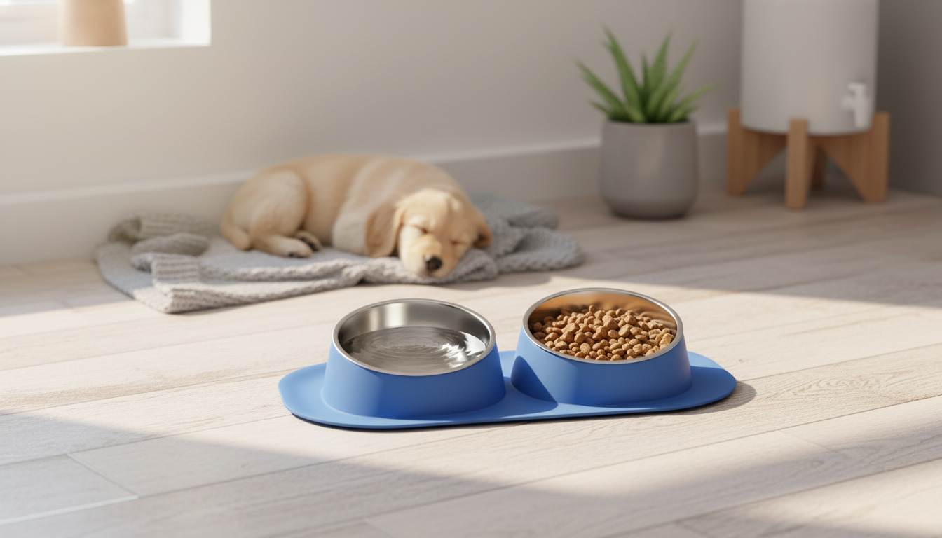 Tilted Double Pet Bowl: Anti-Skid, No-Spill Steel Set