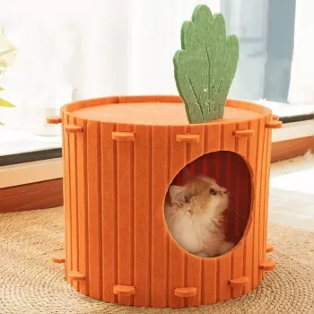 Cozy Carrot Cat Den: Covered Burrowing Bed for Cats